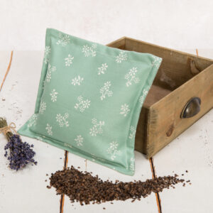 Nahřívací polštářek plněný pohankovými slupkami a bylinkami - starozelený kanafas