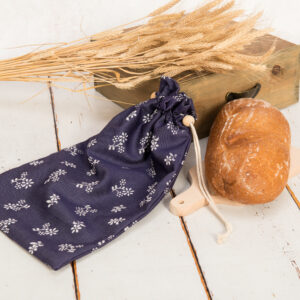 Látkový pytlík na pečivo - kanafas modrý kytičky